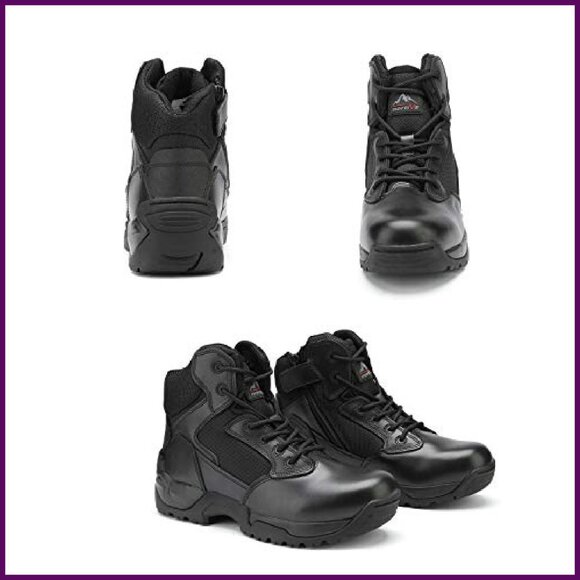 Men\'s Leather Military Tactical Boots Side Zip Steel Toe Work Hiking